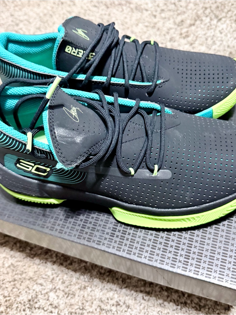 Under Armour Kids Black Teal Lime Accent Sneakers